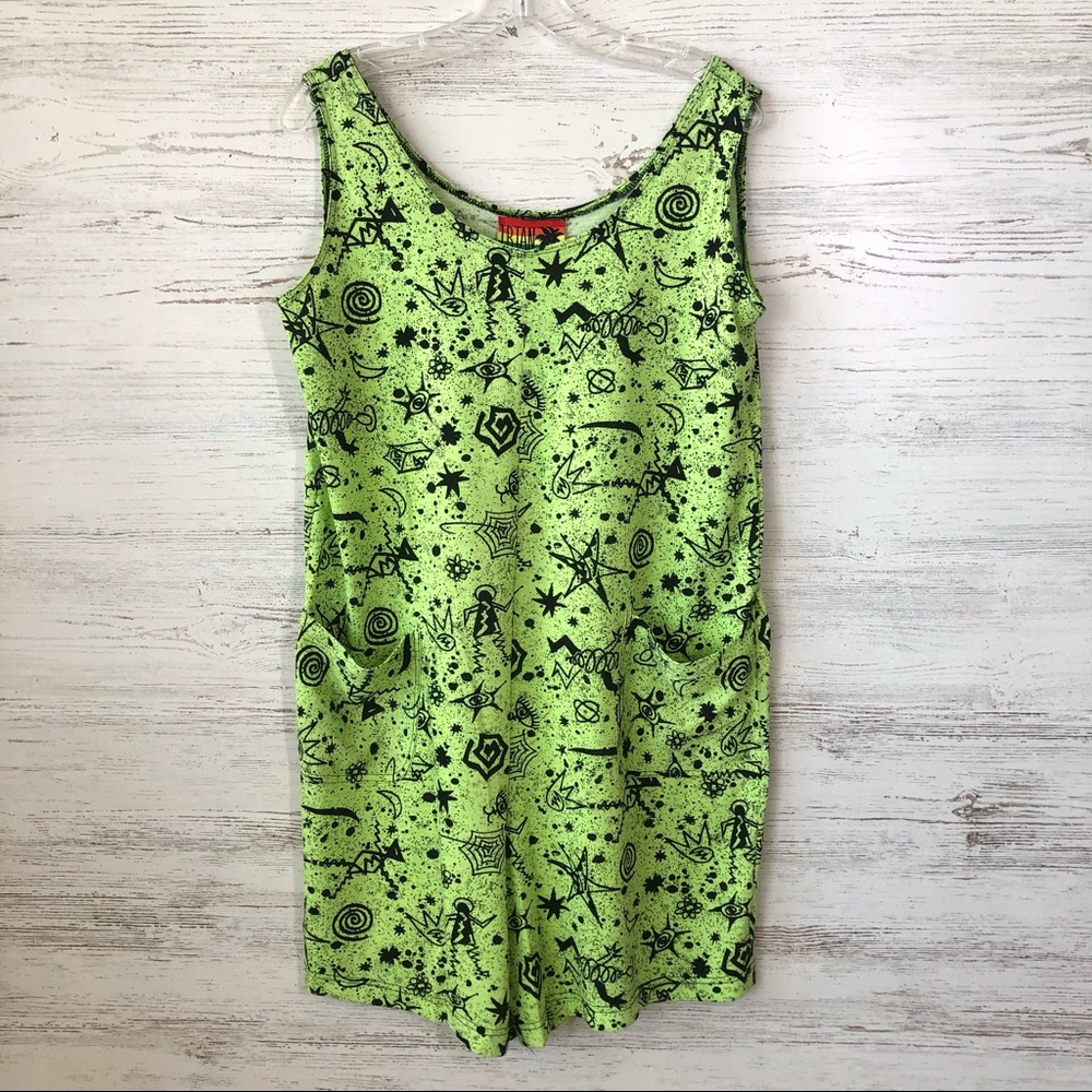 Vintage 80s vibe Beach Cover Tank Romper Neon